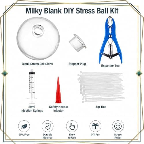 DIY Stress Ball Making Kit -15 Pcs Empty TPR Skins with 4 Types of Fillers, Expander and Vacuum Tool Squishy Maker Set for ASMR Sensory Relief Customizable Fidget Toy for Adult Office & Anxiety thumbnail 3