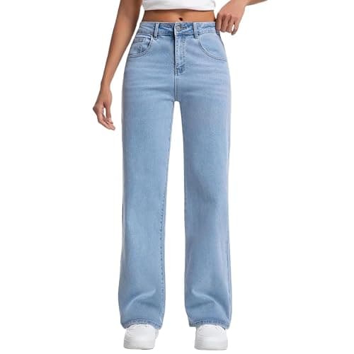 Mars power Straight Leg Jeans for Women,High Waisted Wide Leg Loose Stretchy Boyfriend Denim Pants Baggy Jeans for Women - Image 1