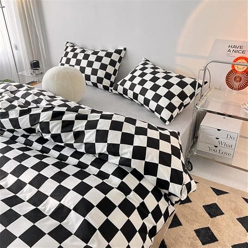 Wellboo Black White Plaid Comforter Sets Queen Women Men Black and White Checkerboard Grid Bedding Comforters Cotton Boys Girls Modern Checkered Geometric Quilts Luxury Abstract White Bedding thumbnail 4