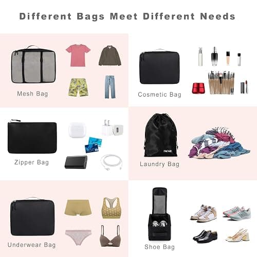 BAGAIL 8 Set Packing Cubes Luggage Packing Organizers for Travel Accessories-Jet Black thumbnail 5