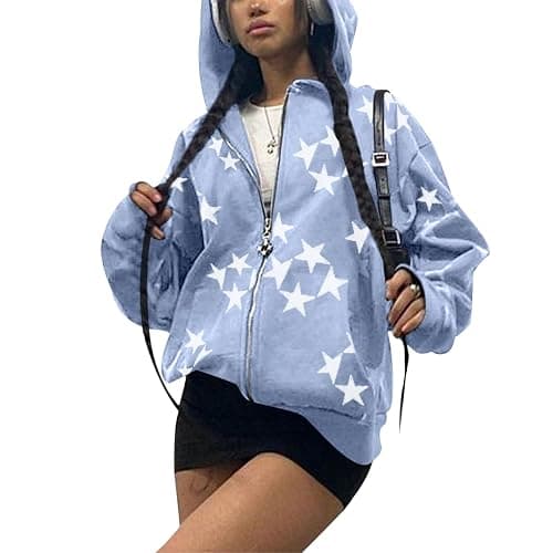 Tuislay Women Star Graphic Zip Up Hoodies Y2k for Teen Girls Oversized Streetwear E-Girl 90s Baggy Grunge Sweatshirt Jacket thumbnail 2