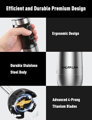 1000W Powerful Immersion Blender handheld, 2025 New Update Hand Blender with 25-Speed, Scratch-Resistant Corded Hand Mixer with Heavy-Duty Copper Brushless Motor and Gift Box thumbnail 8