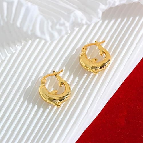 Huggie Dolphin Small Hoop Earrings for Women Gold Silver Plated Sea Animals Back Stud Click Top Piercing Earring Lightweight Wedding Fashion Jewelrys thumbnail 3