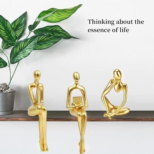Prettidecor Gold Home Decor Thinker Statue Accents, Set of 3 Thinker Sculptures Office Decor Modern Abstract Resin Decoration on Shelf Table Desk for Living Room Office Bedroom (Large Gold) thumbnail 8