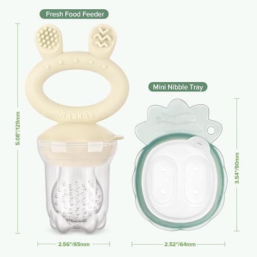 Haakaa Baby Fruit Food Feeder & Mini Freezer Nibble Tray Combo, Breastmilk Popsicle Molds for Baby Cooling Relief, BPA Free Silicone Feeder for Safe Infant Self Feeding, 4 Month+ (Oat) thumbnail 2