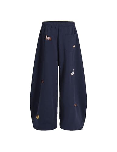 Aelfric Eden Embroidery Puppy Baggy Barrel Sweatpants Casual Y2K Elastic Drawstring Unisex Wide Leg Pants Lantern Trouser thumbnail 2
