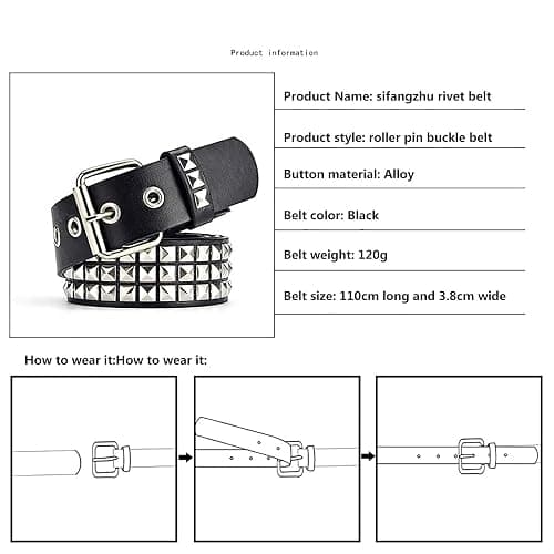 SNEPOO Black Studded Belt Punk Belt Rock Rivet Belts with Bright Pyramid Studded belt for Men/Women thumbnail 7