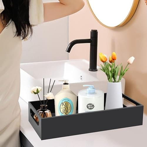 Tasybox Toilet Paper Holder with Storage, Acrylic Toilet Tank Tray, Black Bathroom Trays with Handles Vanity Tray for Home Decor thumbnail 5