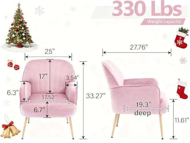 E-Motie Velvet Accent Chair, Modern Upholstered Single Sofa Side Living Room Chair, Comfy Barrel Reading Armchair with Metal Legs for Bedroom, Waiting Room, Office and Cafe, Pink thumbnail 2