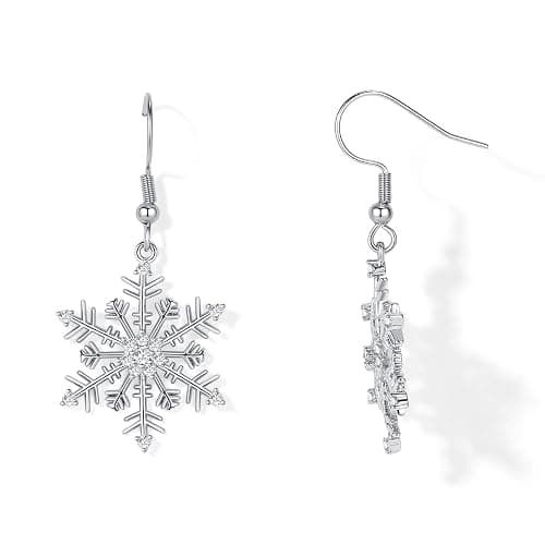 TIZU Snowflake Earrings for Women Christmas Earrings Cubic Zirconia Sparkle Hook Dangle Drop Earrings Christmas Jewelry Gifts (Style-1) thumbnail 2