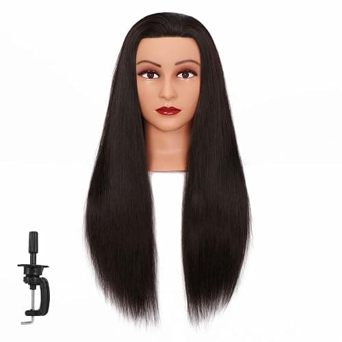 Hairginkgo Mannequin Head 26"-28" Synthetic Fiber Training Head Braiding Head Hair Styling Manikin Cosmetology Doll Head Hairdresser Training Model for Cutting Braiding Practice with Clamp 92022LB0220 - Black-2022 thumbnail 2