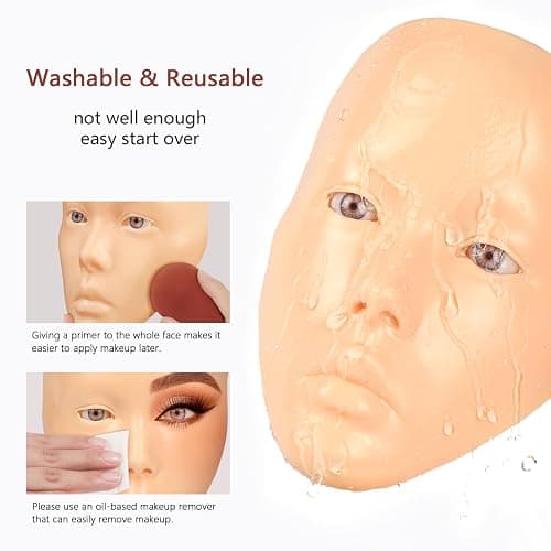 Laokiiy Makeup Practice Face, Makeup Mannequin Face with Makeup Practice Face Board, 5D Silicone Full Face Practice Eyelash Eye Shadow, for Emerging Makeup Artist, Beginners, Girl's Gift (White) thumbnail 5