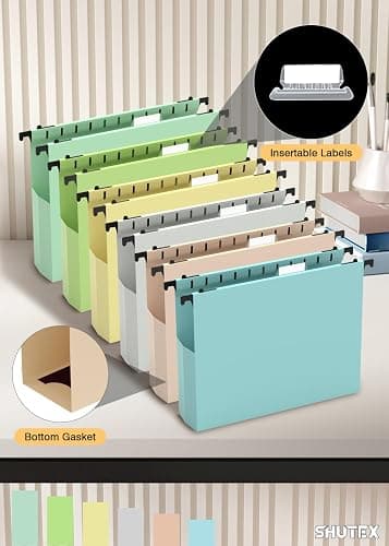 Extra Capacity Plastic Hanging File Folders,12 Pack Reinforced Hang Folder,Heavy Duty 2 Inch Expansion,Filing Cabinet Folders Letter Size for Bulk Files/Medical Charts (Morandi Colors) thumbnail 5