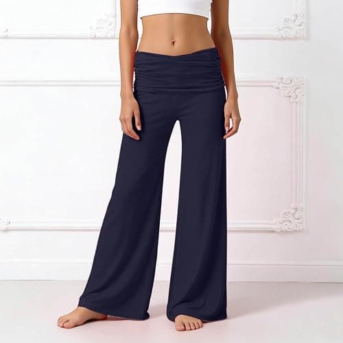 Coral Fold Over Yoga Pants Mädchen, Weite Lounge Hose Mit Raffung, Loose Fit Uni Corals Pants 2026 Coral Fold-Over-Yogahose, Weite Palazzo Hose Mit Hohem Umschlagbund,Korallfarbene Faltenhose thumbnail 2