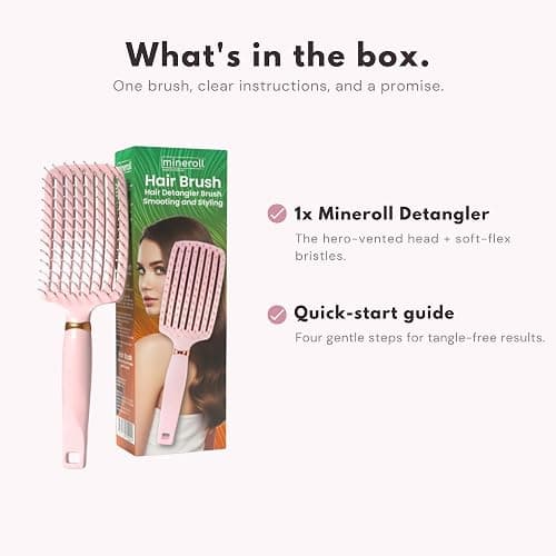 Mineroll Detangler Hair Brush – Soft Bristle Vent Brush for Wet & Dry Hair, Pain-Free Detangling for Curly, Wavy, Fine & Straight Hair, For Women, Men & Kids (Pink) thumbnail 15
