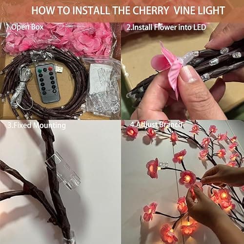 ENLETRAN Cherry Blossom Vine Lights, LED Flower Branch Lighting with Remote, 8 Modes Sakura Garland for Bedroom Wall Indoor Wedding Christmas Decor(7.6FT 144LED) thumbnail 7