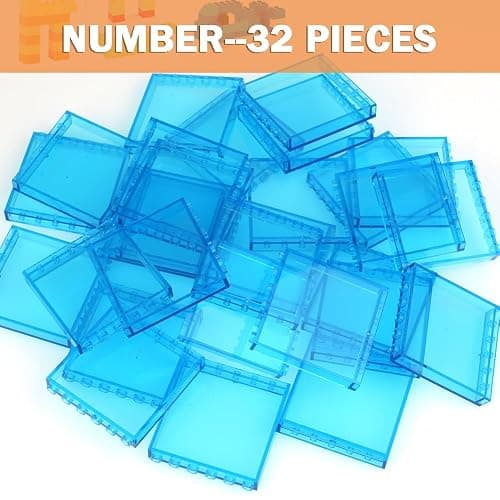MALEKO Transparent Clear Window House Building Bricks, Classic Flat Plates Pieces and Parts Block Compatible with Major Brands (Blue 30pcs 1x6x5) thumbnail 4
