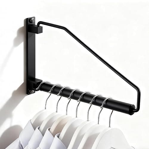 NEWRAIN Folding Clothes Hanger Rack, Wall Mounted Laundry Racks for Drying Clothes,Swing Clothing Hanging System Drying Closet Storage Organizer Black - Image 1