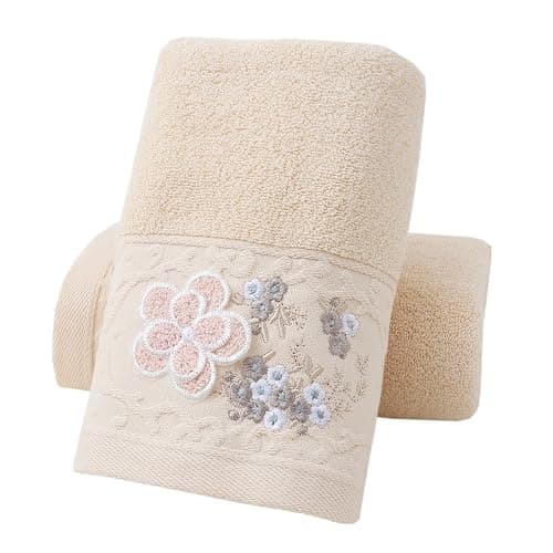 Pidada Hand Towels Set of 2 Embroidered Floral Pattern 100% Cotton Absorbent Soft Decorative Towel for Bathroom (Brown) - 2 Brown - Image 1