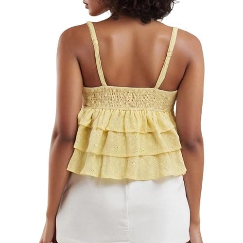 Women Floral Babydoll Tank Top Teen Girl Fairy Ruffle Cami Spaghetti Strap V Neck Boho Crop Top thumbnail 3