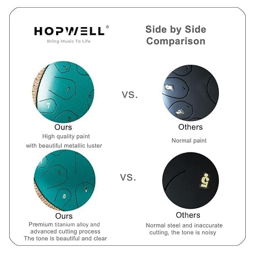 Steel Tongue Drum - HOPWELL 15 Note 14 Inch - Percussion Instrument - Hand Pan Drums with Music Book, Drum Mallets and Carry Bag, D Major, Malachite Green thumbnail 6