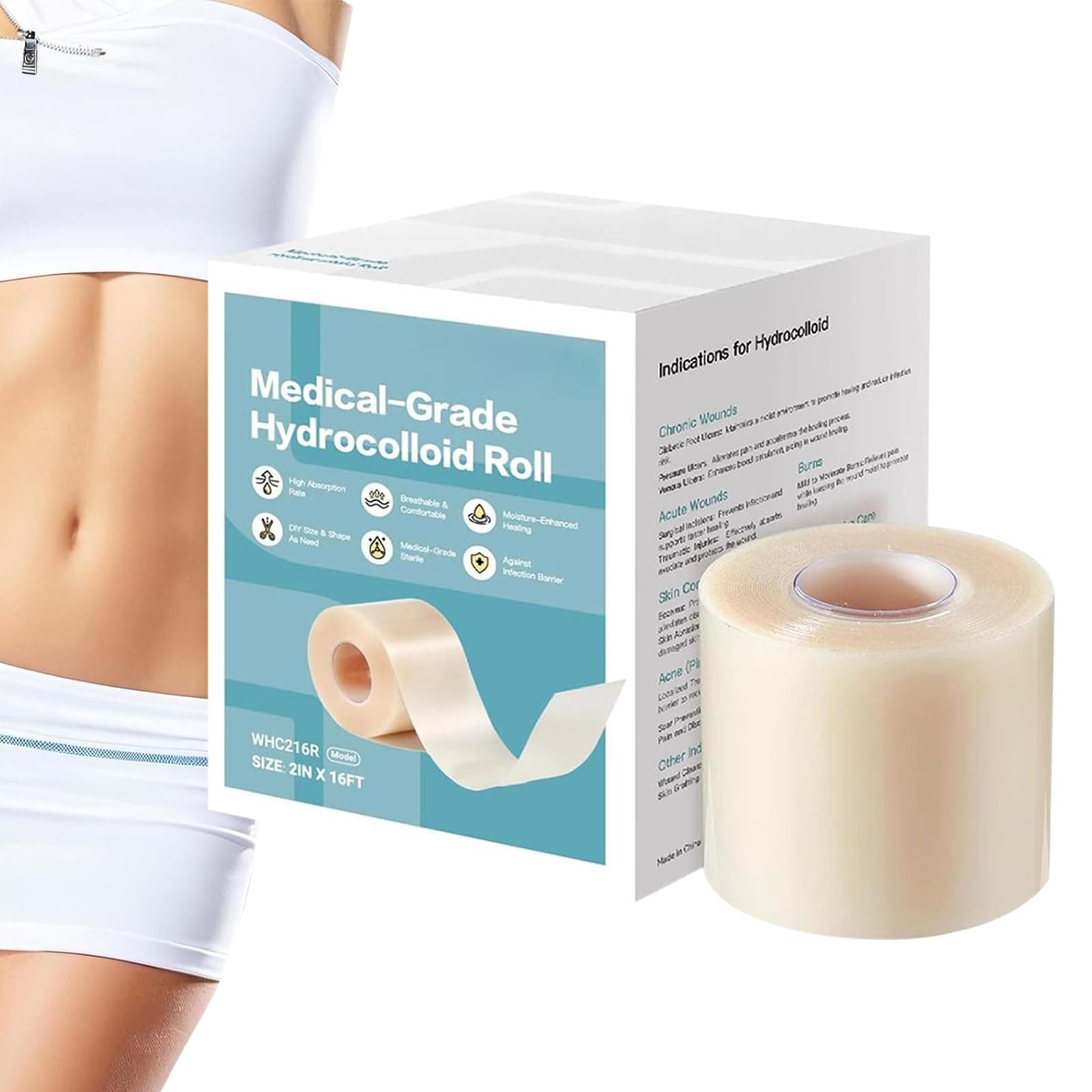 Hydrocolloïde rol - 5 m waterdichte hydrocolloïde verbanden | Snijbare hydrocoloïde filmroltape | Langdurige hechting hydrocoloïde patches voor gezichtsbrandwonden sportschool workouts thumbnail 2
