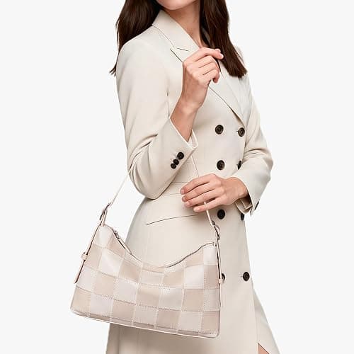 hibear Checkered Shoulder Bag for Women Classic Black and White Purse Trendy Crossbody Purse Leather Totes Hobo Handbag thumbnail 2