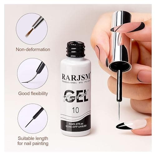 RARJSM Nail Art Gel,Liner Gel Polish,Black White Nail Design Polish Painted GelNailPolish Set 2Pcs Soak off Curing Requires 8ml Build in Thin Brush for Home Salon Diy Nails French Manicure Painting thumbnail 7