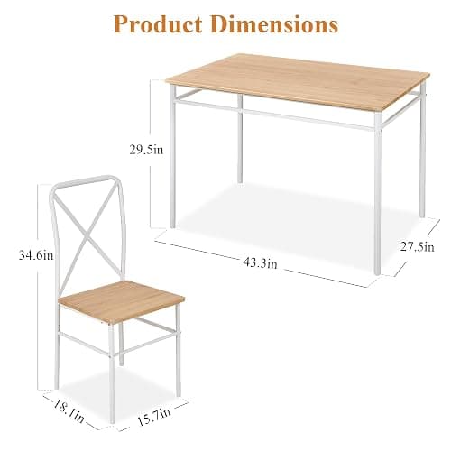 VECELO Dining Table Set for 4, 5-Piece Wood Kitchen Table with Chairs for Small Space, Breakfast Nook, Space-Saving, Natural White thumbnail 2