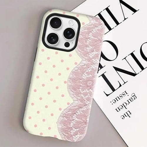 Polka Dots & Lace Splicing Shockproof Anti-Slip Scratch Resistant 2-in-1 Korean Glossy Printed Hard PC Case for iPhone 11-17 PRO MAX (A,iPhone 13/14) thumbnail 4