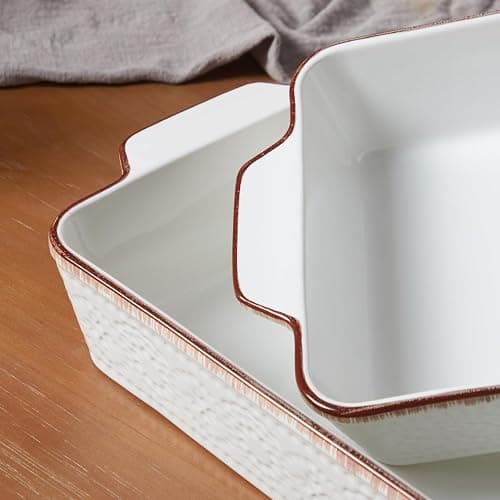 ONEMORE Lot de 4 plats à gratin en céramique avec poignées, Plats à cuisson rectangulaires, Plat à lasagnes pour gâteaux, repas et banquets, Compatibles lave-vaisselle et four thumbnail 7