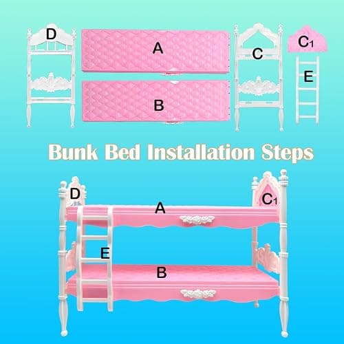 Dolls Clothes and Accessories, Bunk Bed Playset, 2 Pajamas, 2 Fashion Dresses, 2 Clothing Outfits, Bedroome Set for 11.5 inch Dolls, with 2 Blankets thumbnail 6