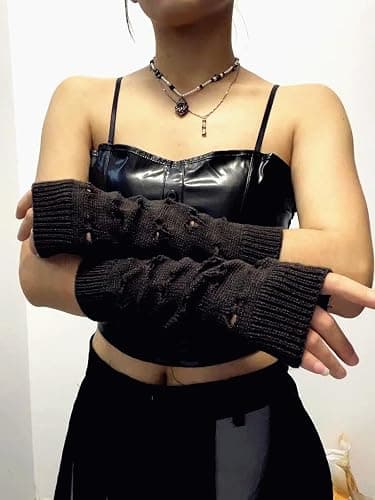 URAWESO Goth Arm Warmers Emo Punk Y2k Arm Sleeves Fingerless Gloves Cosplay Costume - Black04 thumbnail 2