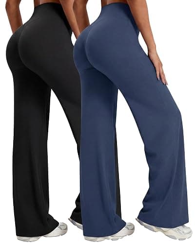Coume 2 Pack Women Workout Leggings Straight Wide Leg No Front Seam Yoga Gym Pants High Waist Buttery Soft Stretch Leggings - Image 1