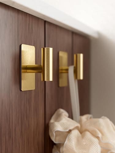 GWAAZXGZ Towel Hooks for Bathrooms – 2 Pack, Brushed Gold Finish, T-Shaped Stainless Steel Adhesive Wall Hooks for Robes & Towels in Kitchen, Shower, or Closet thumbnail 6