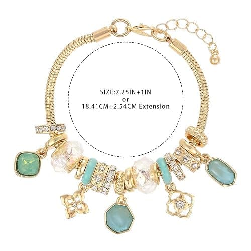Madison Tyler Charm Bracelet Gold Bracelets for Women Gifts | LOVE Heart Hollow Flower Bow Pink Green Square Gemstone Beaded Charm Bracelet Cute Adjustable Bracelet Jewelry thumbnail 6