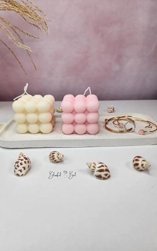 2 Pack Bubble Candle - Handmade Decor Candle, Natural Soy Wax Candle, 3D Cube Candle (white & pink) thumbnail 2