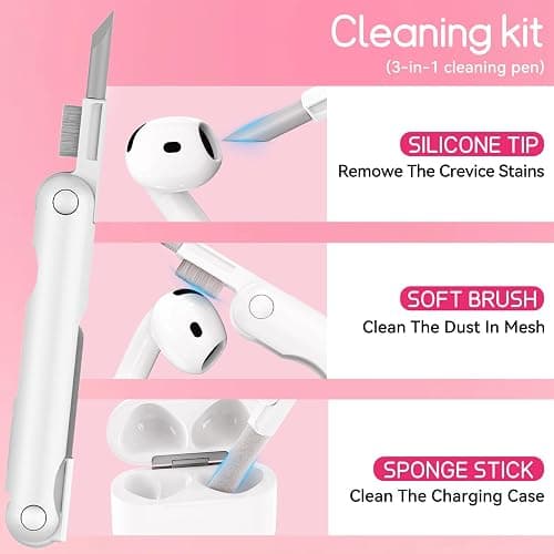Clear Case for AirPods 4 Case Cover with Safety Lock,Soft TPU Cover with Phone Stand & Cleaning Kit,Cute Bling Keychain for Women Girls-Clear Pink thumbnail 8