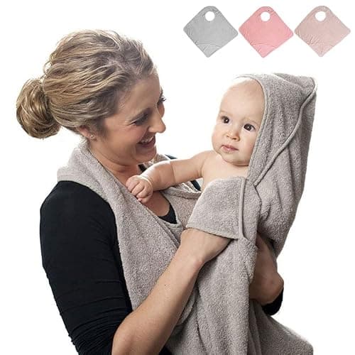 Tyuodna toalla de bebé con capucha y delantal, toalla de algodón suave y absorbente, manos libres, regalos personalizados para niños y niñas (gris) - Image 1
