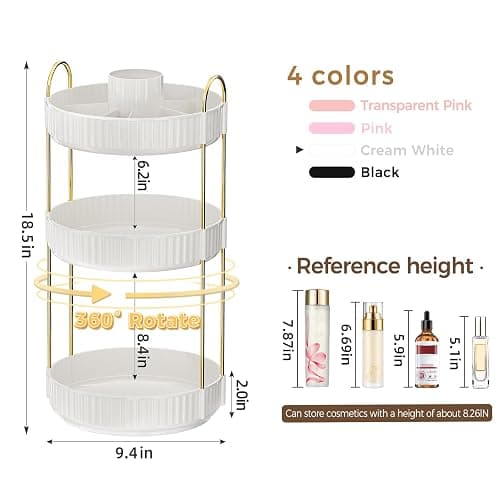 360° Rotating Makeup Organizer, Upgraded 3 Tier Skincare Perfume Organizers for Women, Bathroom Organizer Countertop, Clear Cosmetic Dresser Organizer with Makeup Brush Holder, Sink&Counter(White) thumbnail 2