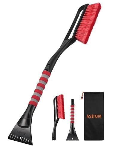 AstroAI 27" Snow Brush and Ice Scrapers for Car Windshield, Detachable Snow Scrapers with Ergonomic Foam Grip for Cars, Trucks, SUVs (Heavy Duty ABS, PVC Brush, Red) - Image 1