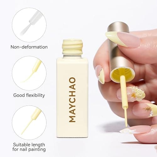 MAYCHAO Yellow Gel Nail Polish Art Liner 8ml Butter Yellow Build in Thin Brush for Swirl/Euphoria French Tips Manicure Painting DIY at Home thumbnail 5