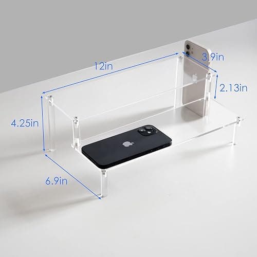BYCY Acrylic Clear 2-Tier Riser Display Shelf for Figures, Desserts Holder, Collections Organizer and Cosmetic Items Shelf (12" x 6.9" x 4.25") thumbnail 3