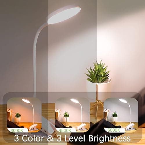 SUNLONG Dorm Room Essential Clip on Light Wall-Mounted, 3 Color Portable Desk Light Mini Clip Lamp, Battery Operation Small Desk Lamp with Clamp, Reading Lights for Books Bunk Bed Headboard Makeup thumbnail 2
