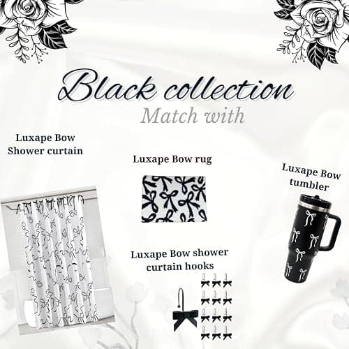 12PCS Decorative Bow Shower Curtain Hooks, Bow Knot Curtain Hooks Shower Rings for Bathroom Room Nursery Art Decors (Bow Knot) (Black) - Black thumbnail 5