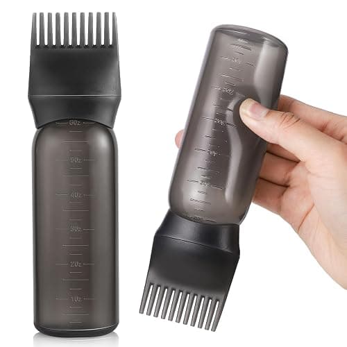 Pimoys Root Comb Applicator Bottle 6 Ounce, Oil Applicator for Hair Dye, Hair Oiling Bottle Brush with Graduated Scale, Black - Image 1