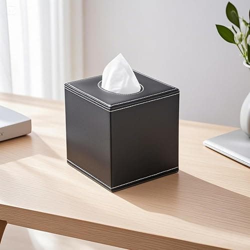 KINGFOM Quadratisch Taschentuchbox, PU Leder Kosmetiktücher Box Tücherbox | Tissue Box für Auto Büro Badezimmer Schlafzimmer (Braun) thumbnail 6