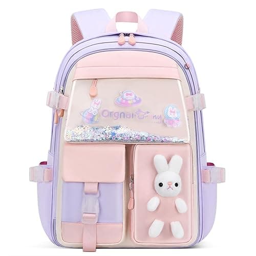 VIDOSCLA Bunny Girls Backpack for School Kawaii Kids Backpack Cute Sequin School Bag for Girls - Image 1