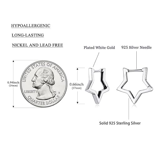 BISAER Star Earrings 925 Sterling Silver Cute Hoop Earrings for Women Hypoallergenic Small Sleeper Tragus Hoop Earrings Cartilage Jewelry Gifts thumbnail 3