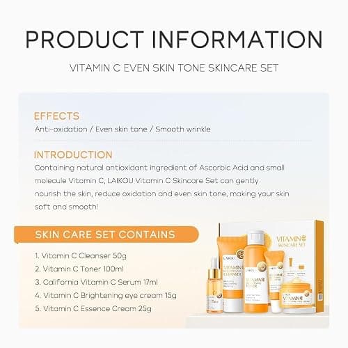 Vitamin C Skincare Set, Moisturizing Face Skin Care Kit with Facial Cleanser, Face Serum, Face Cream, Eye Cream, Toner For Hydrating Skin, Anti-Aging Skin thumbnail 3
